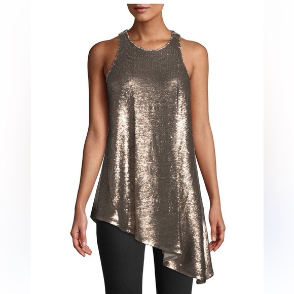 Cinq a sept Dylan Sleeveless Asymmetrical Sequins Top - Picture 1 of 13